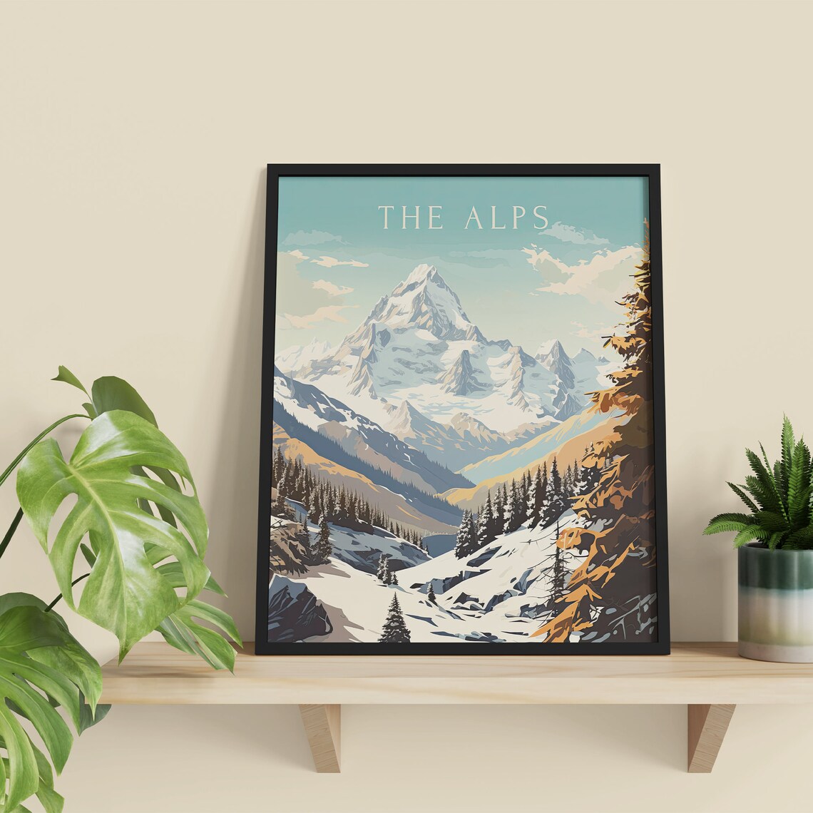 The Alps Snowy Mountain Peak Pine Forest Vintage Travel Poster - Image 5
