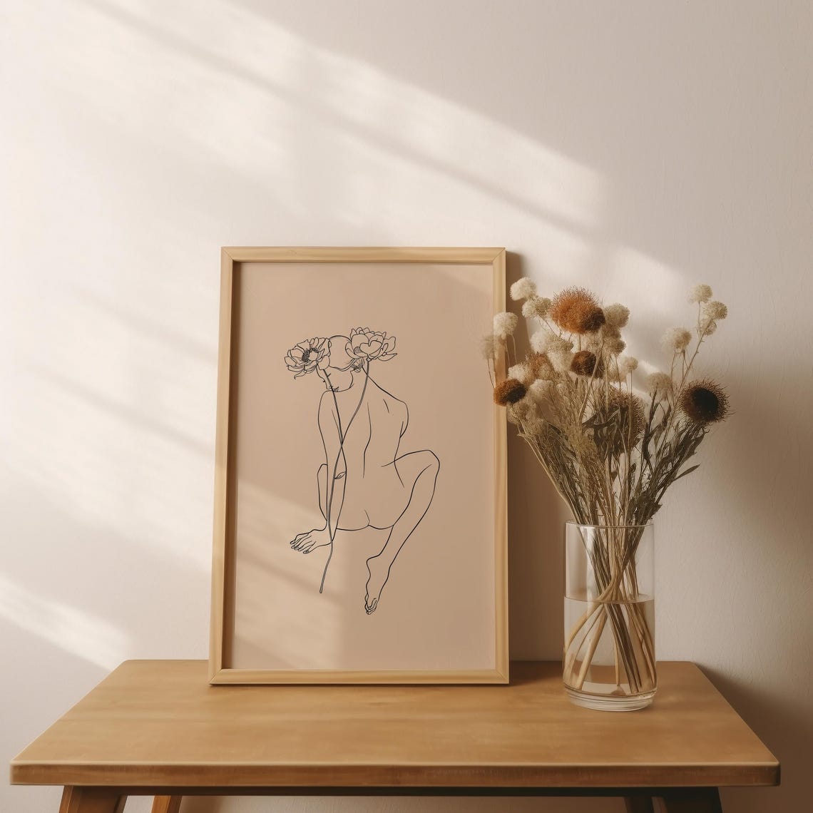 Female Line Drawing Floral Head Minimalist Neutral Figure Poster - Image 5