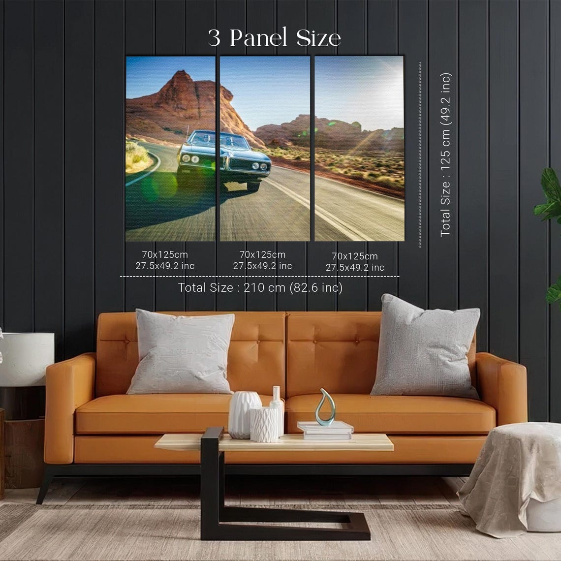 Classic American Muscle Car Speeding on Desert Highway Poster - Image 2