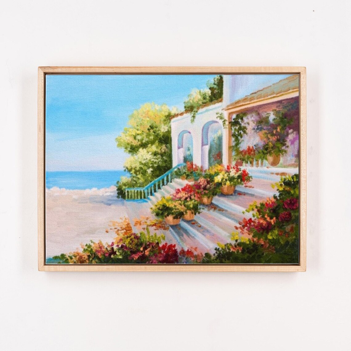 Sunlit Mediterranean Villa Terrace With Flowers Overlooking Sea Poster - Image 4