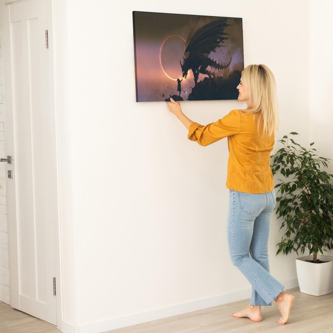 Wizard Scene With A Hand Reaching For A Dragon Decorative Art Large Wall Art Surreal Wall Art Surreal Modern Wall Decor - Image 5