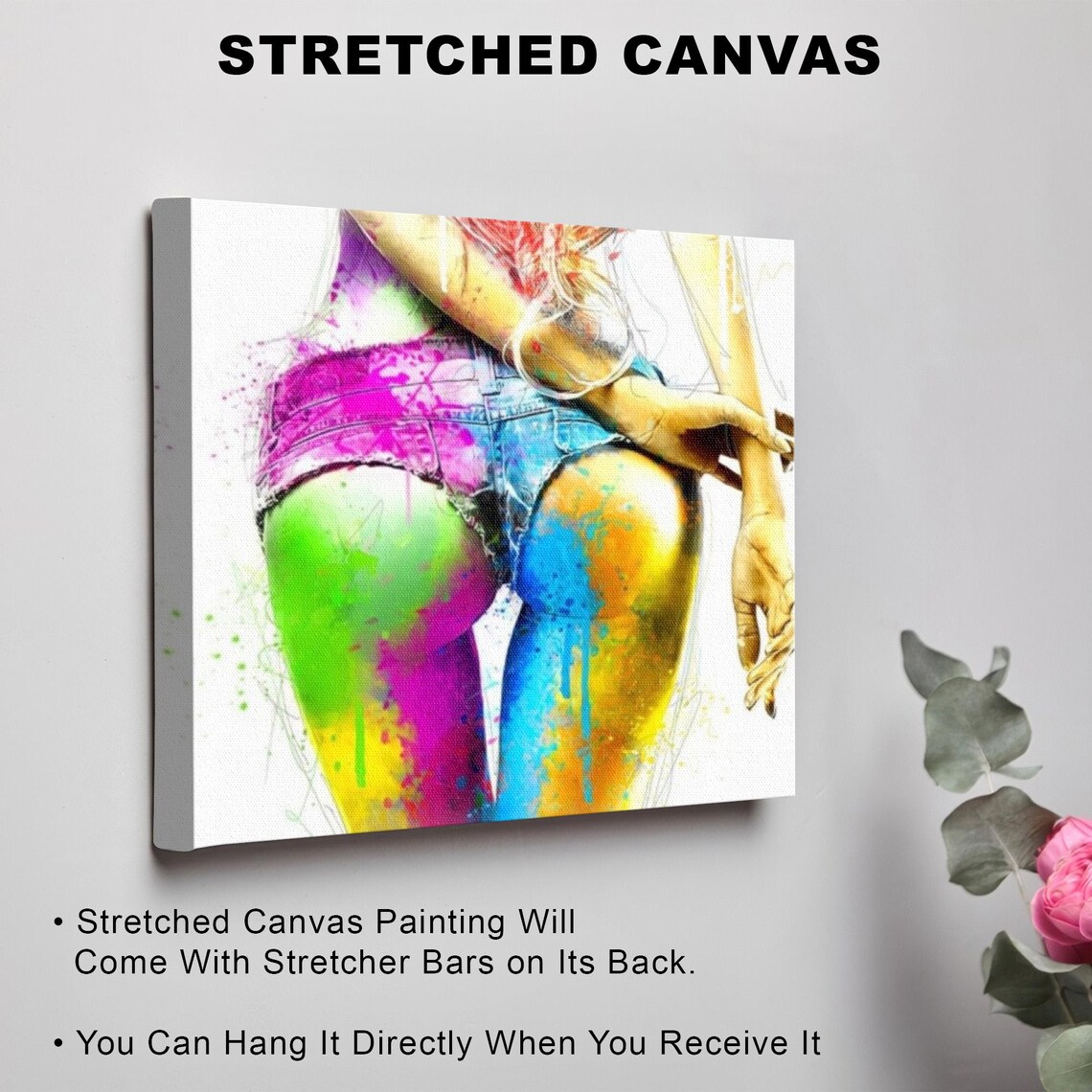 Colorful Watercolor Splash Woman In Denim Shorts Pop Art Poster - Image 3