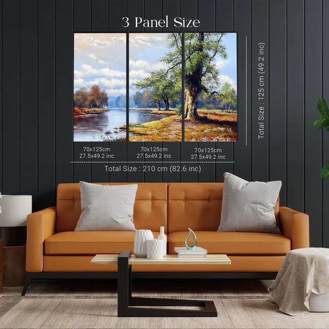 Golden Autumn River Landscape With Large Oak Tree Painting Poster - Image 2