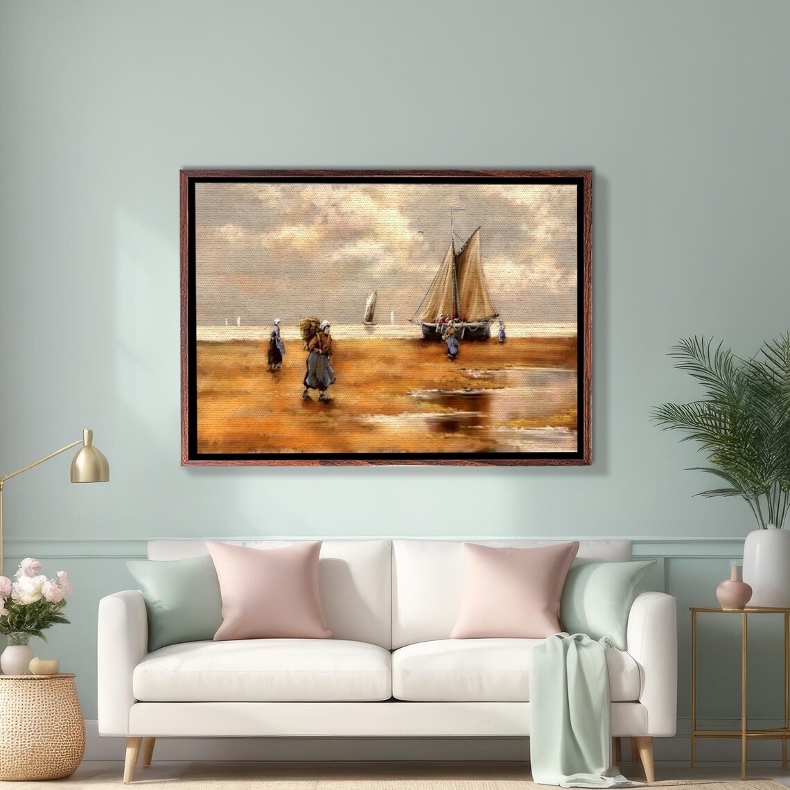 Fishermen On The Beach With Sailing Boats Oil Painting Poster