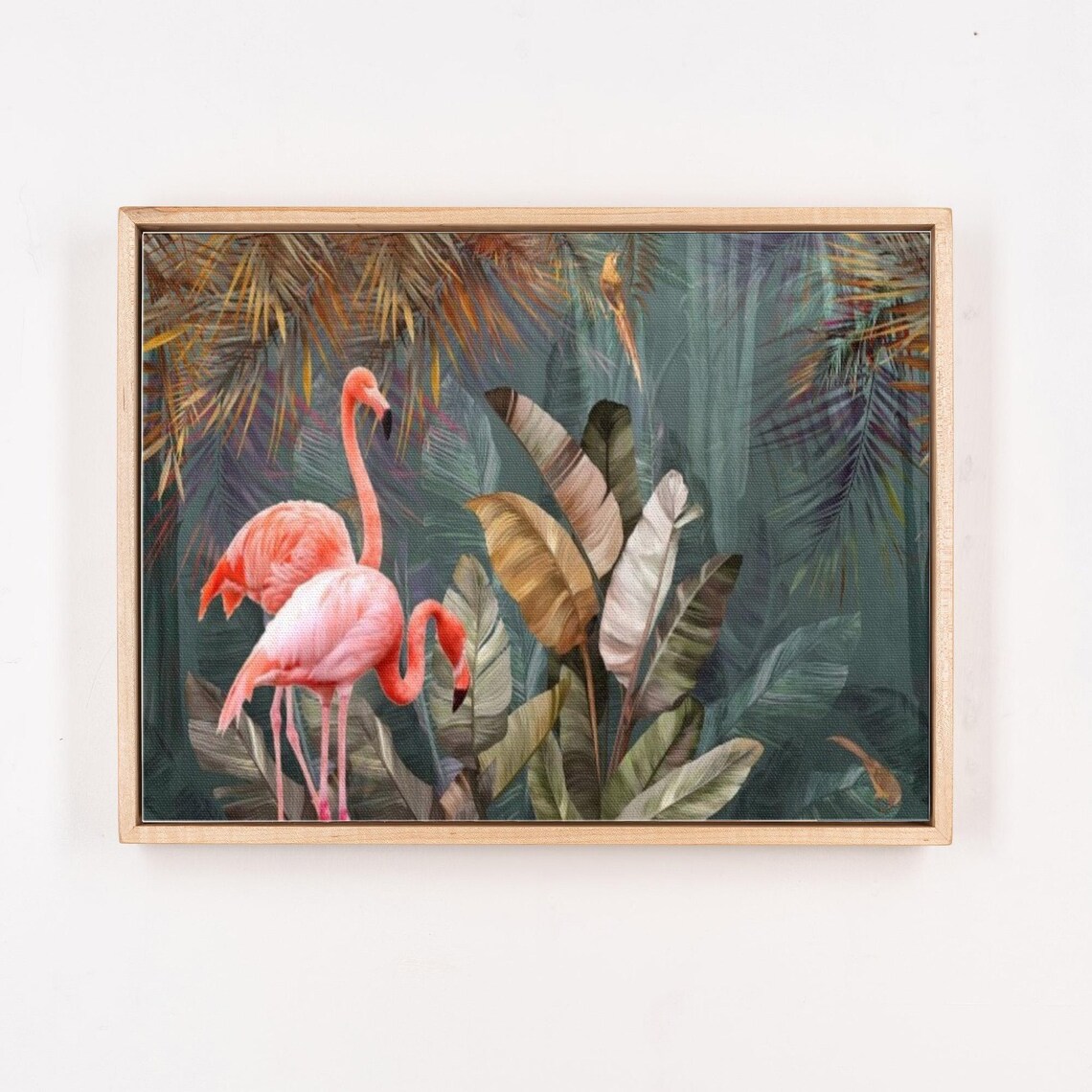 Pink Flamingos Among Tropical Palm Leaves Jungle Painting Poster - Image 4
