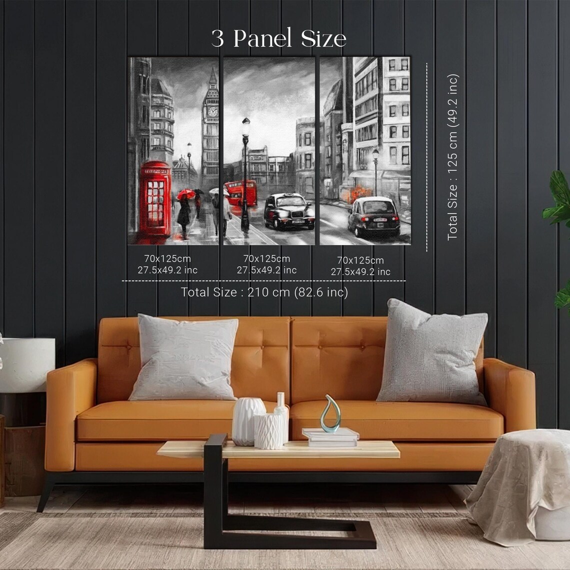 London Street in Black White and Red with Big Ben Tower Poster - Image 2