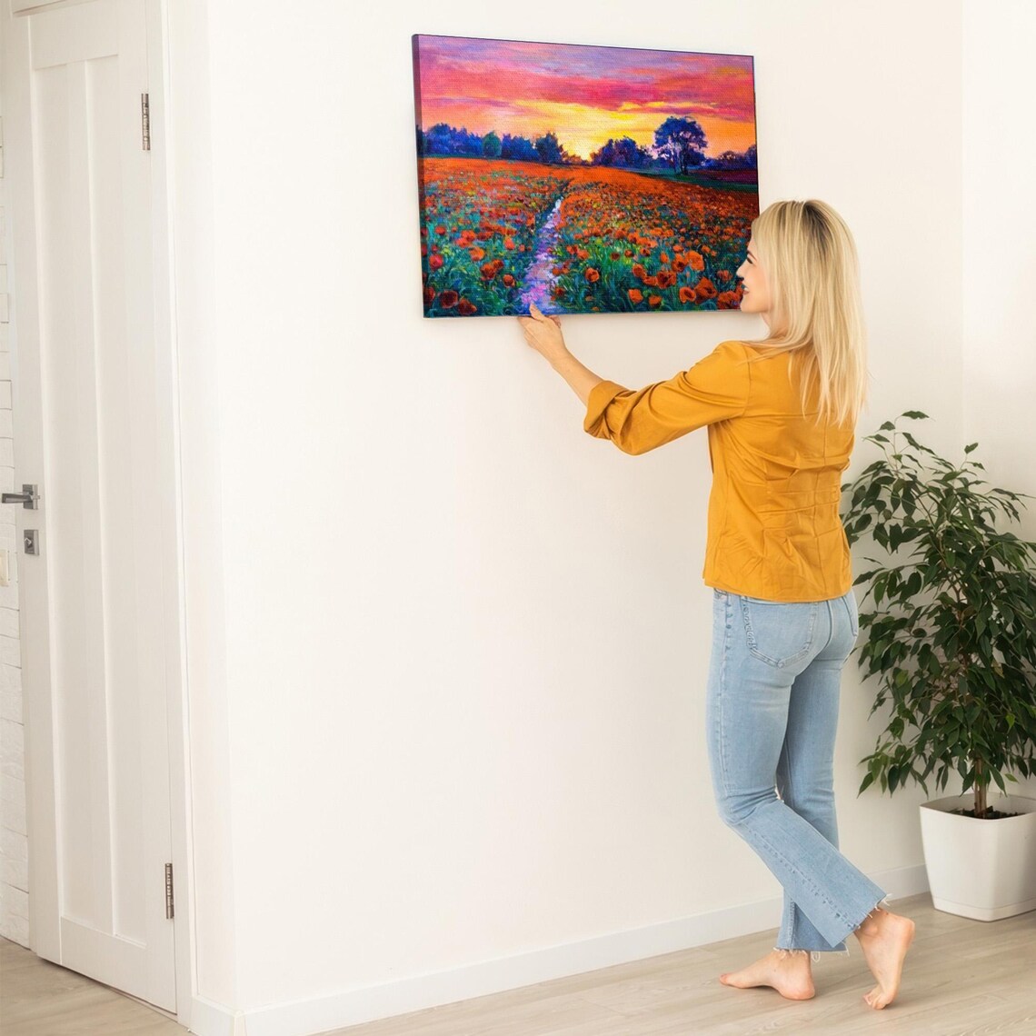Red Poppy Field Winding Sunset Path Vibrant Flower Meadow Poster - Image 5