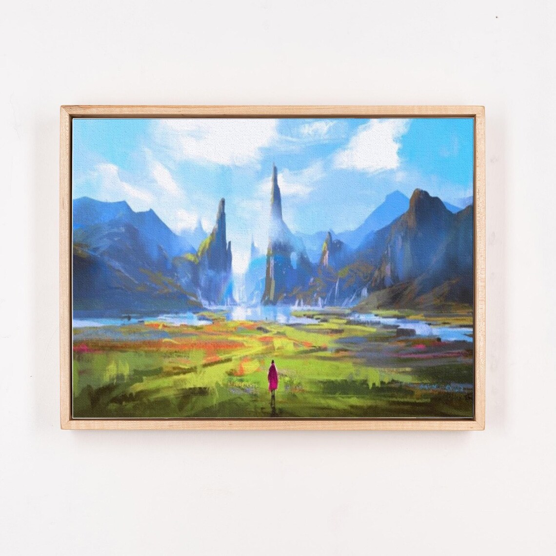 Lone Traveler Walking Toward the Misty Mountain Spires Poster - Image 4