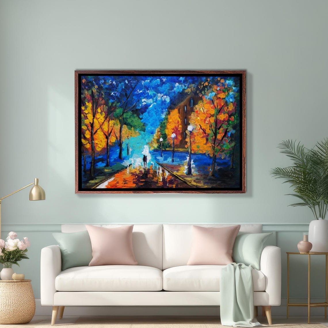 Colorful Rainy Night Park Walkway Impressionist Painting Poster