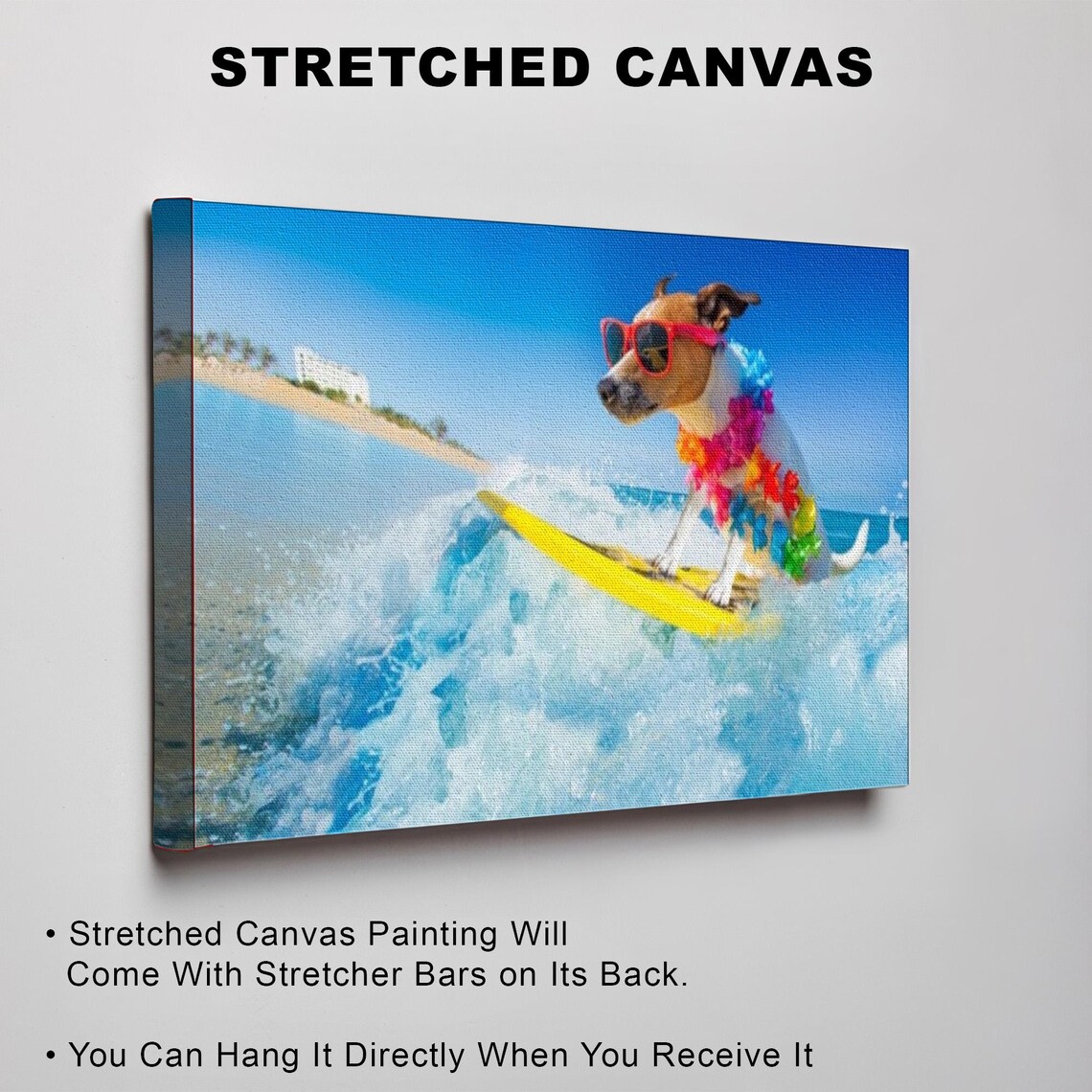 Happy Dog Surfing a Big Ocean Wave with Sunglasses and Lei Poster - Image 3