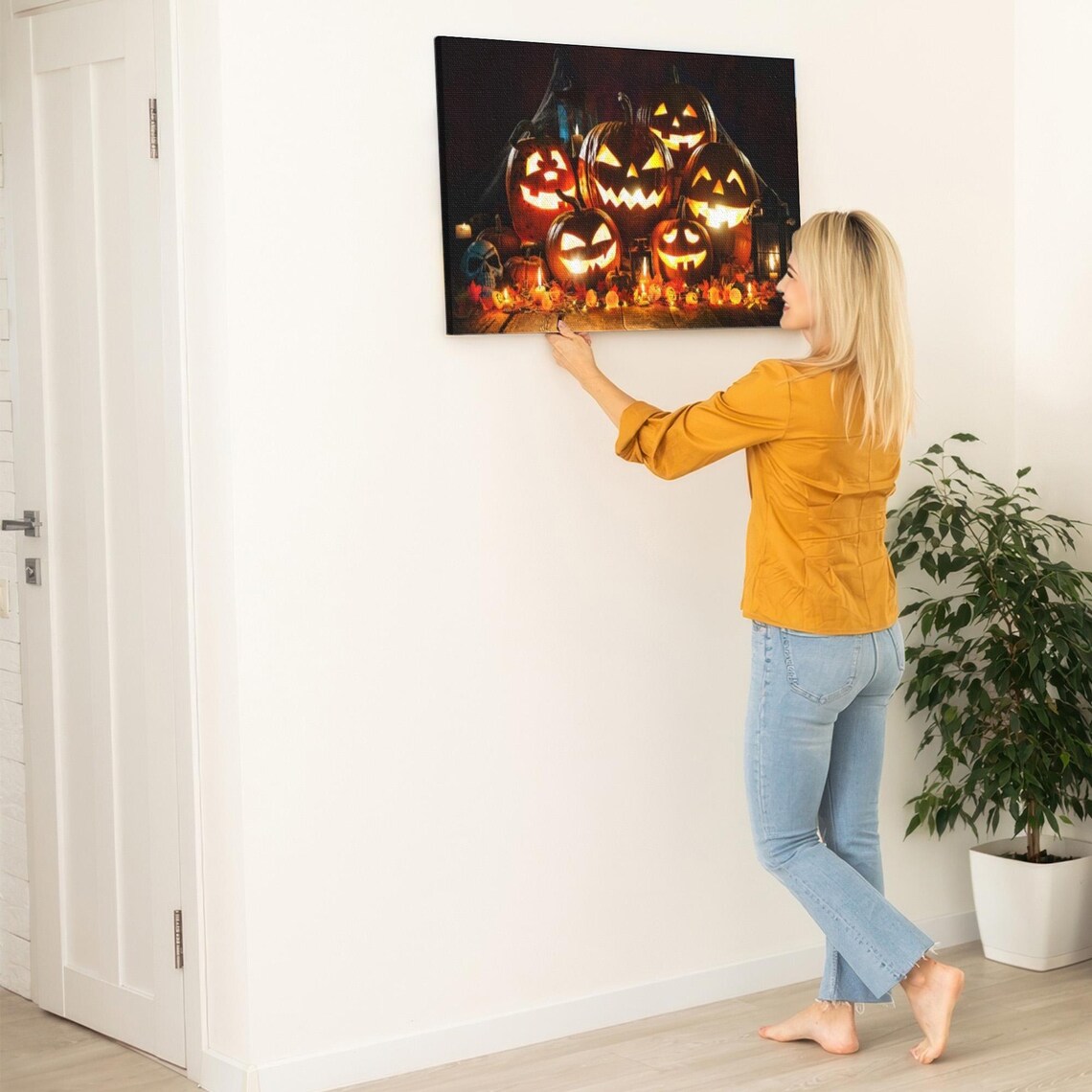 Glowing Jack-O-Lantern Pile With Candles Autumn Halloween Poster - Image 5