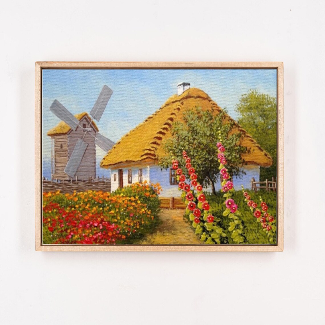 Thatched Cottage Old Windmill Hollyhock Garden Country Poster - Image 4