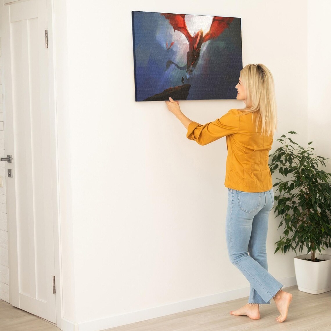 Warrior On The Dragons Brow Painting Surreal Modern Wall Decor Surreal Print Housewarming Gift Framed Wall Art - Image 5