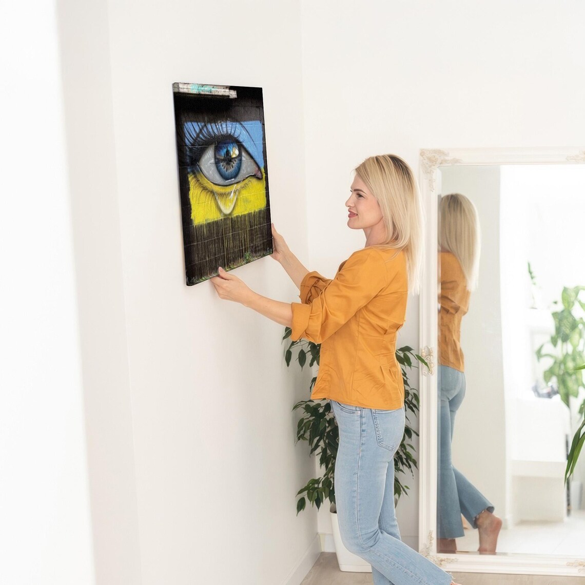 Crying Blue Eye With Yellow Paint Drips Street Art Style Poster - Image 5