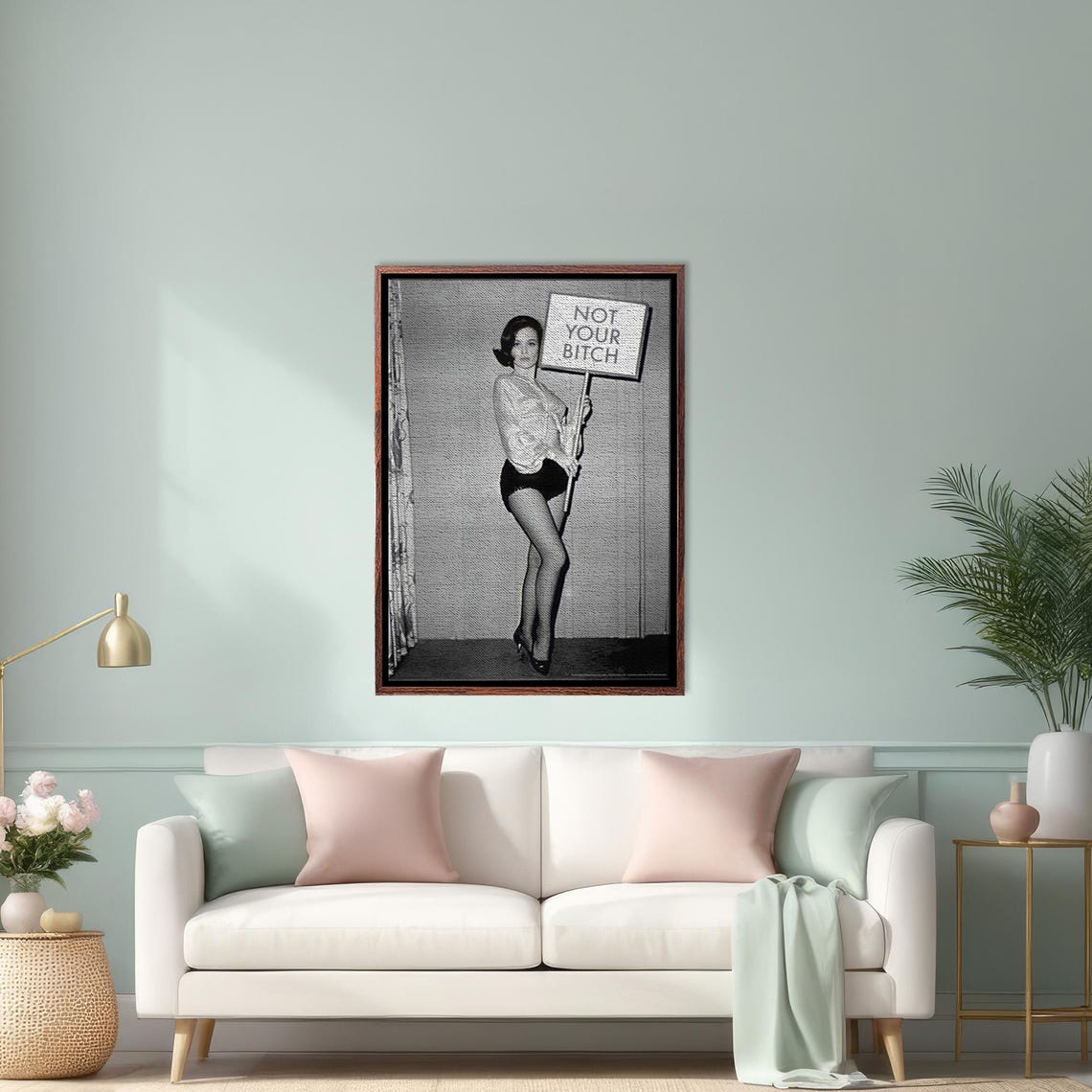 Vintage Pinup Woman Holding Not Your Bitch Protest Sign Poster