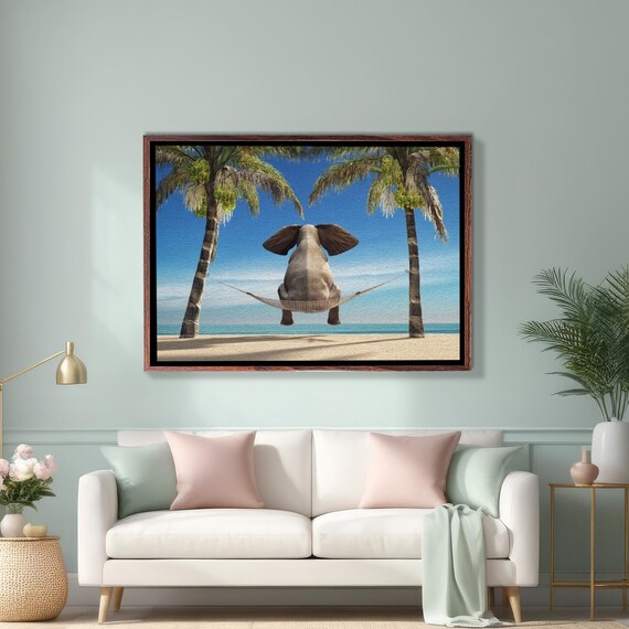 Elephant Relaxing in Beach Hammock Between Palms Funny Animal Poster