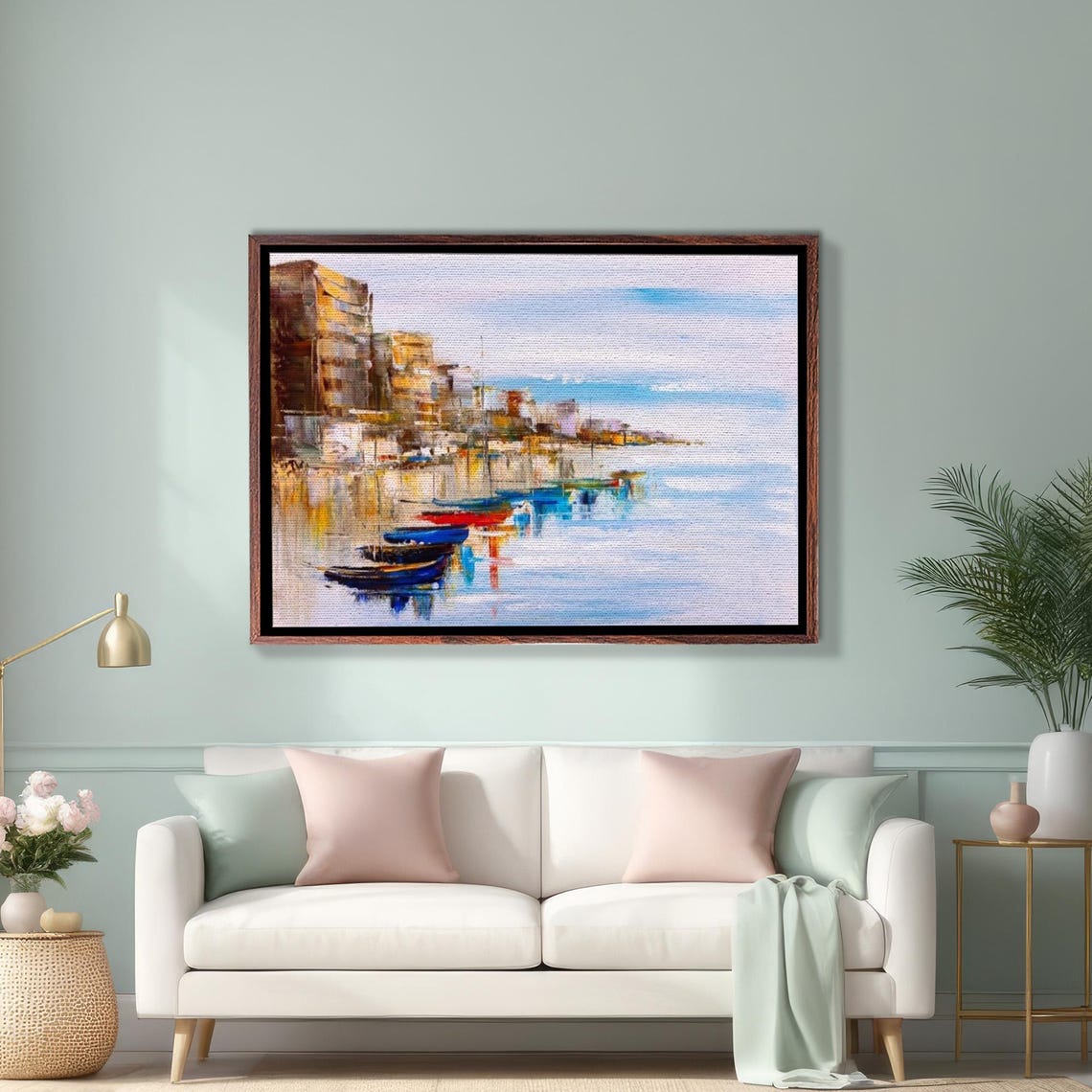 Mykonos Port With Colorful Boats Reflective Water Art Poster