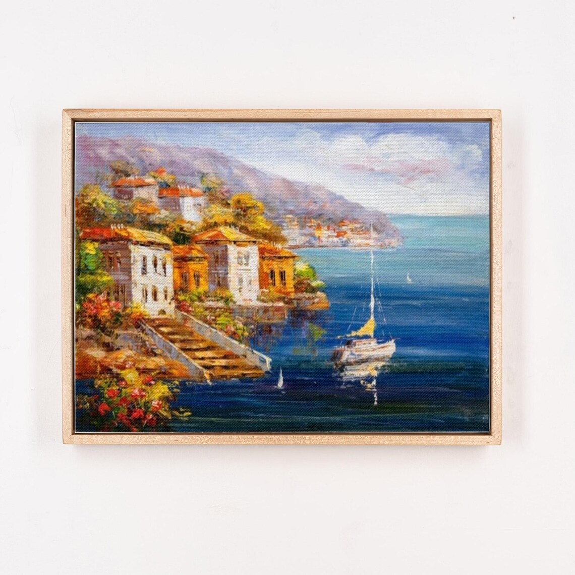 Mediterranean Coastal Village With Boats on Blue Water Poster - Image 4