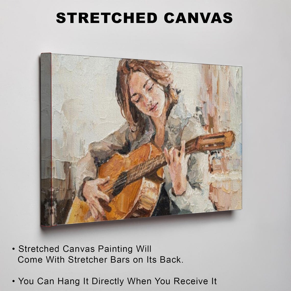 Young Girl Playing Classical Guitar Painted Portrait Art Poster - Image 3