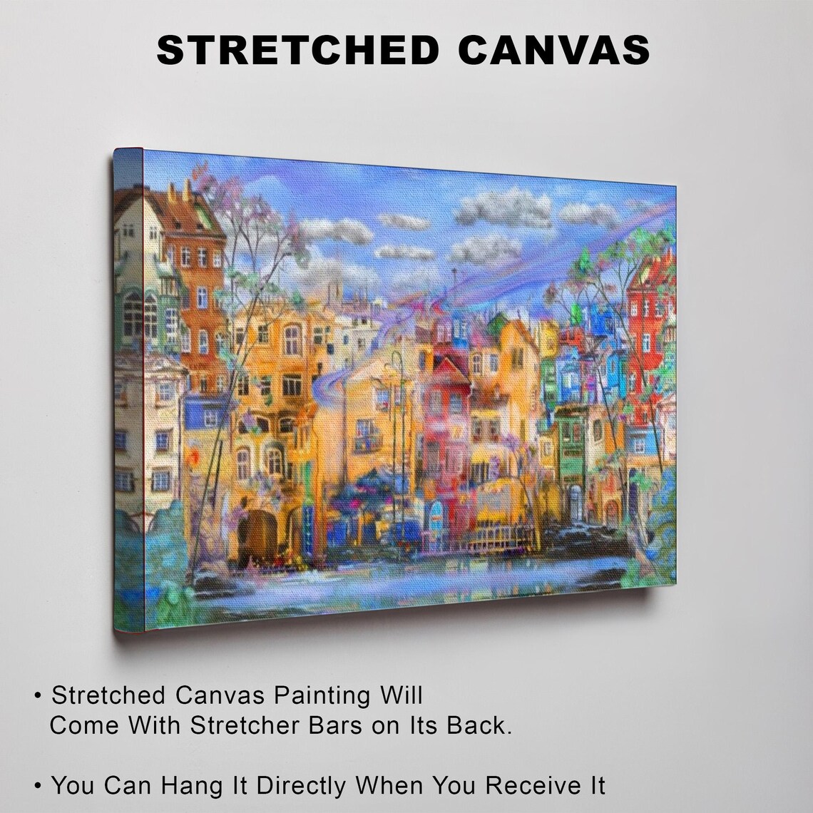 Colorful Old European Town Cityscape Oil Painting Street Poster - Image 3