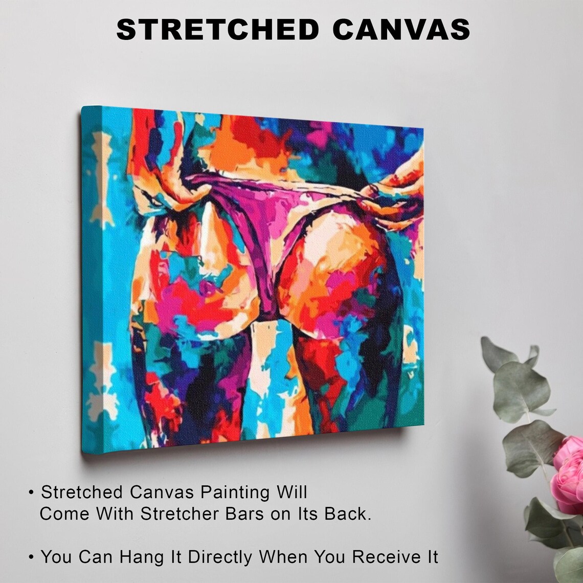 Colorful Abstract Painting of a Woman in a Pink Bikini Pop Art Poster - Image 3
