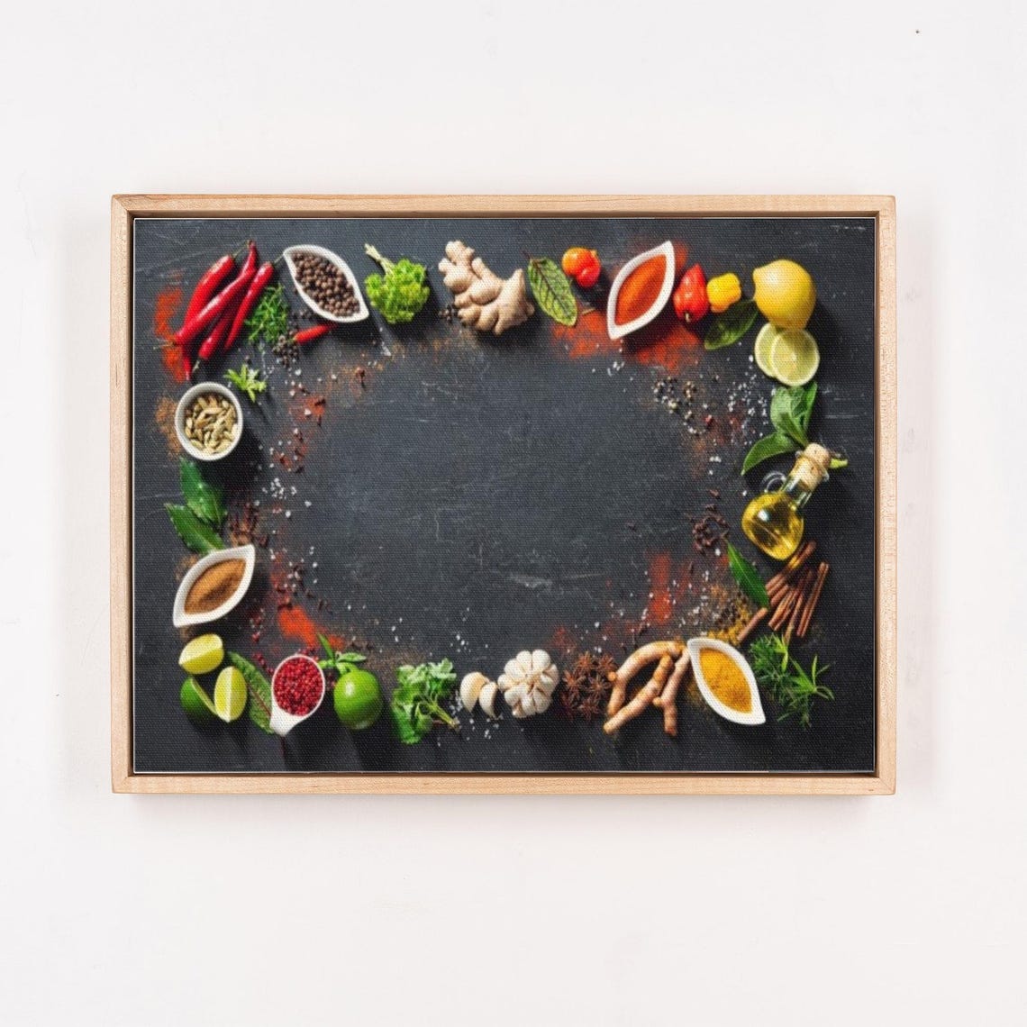 Colorful Rustic Spices And Fresh Herbs On Dark Slate Kitchen Poster - Image 4