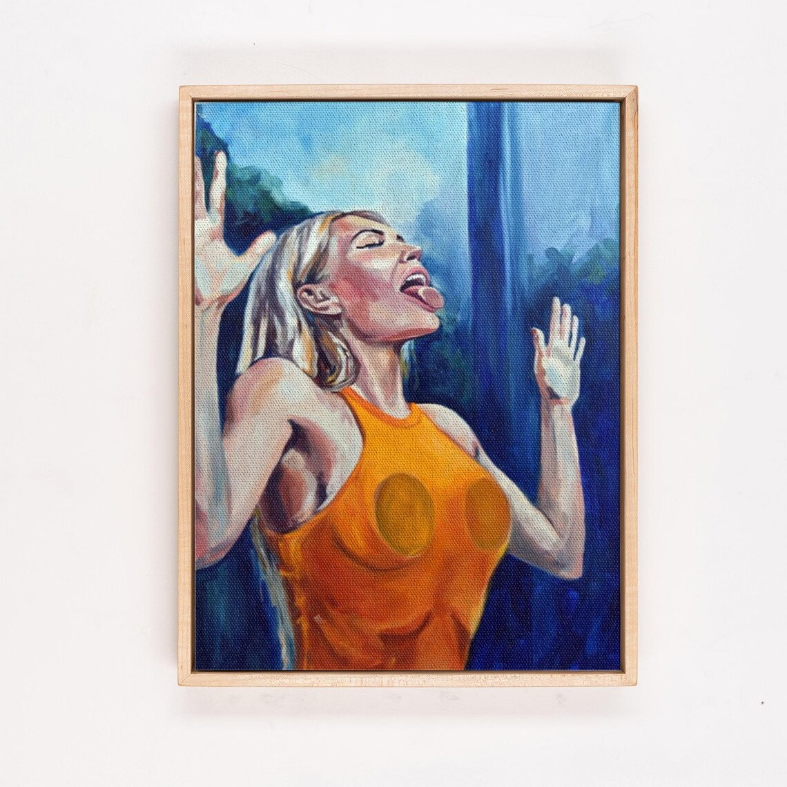 Joyful Blonde Woman Bright Orange Top Expressive Modern Art Poster - Image 4