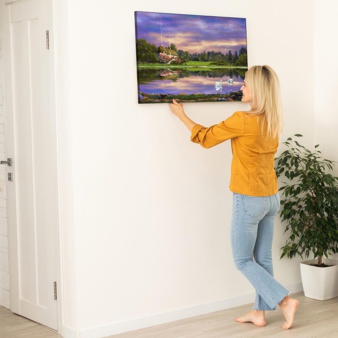 Lakeside Forest House Landscape Oil Painting Look Decorative Wall Art Nature Art Nature Print Nature Decor - Image 5