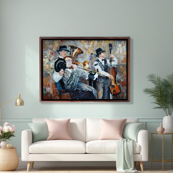 Jazz Band Musicians Playing Tuba Trombone And Bass Painting Poster