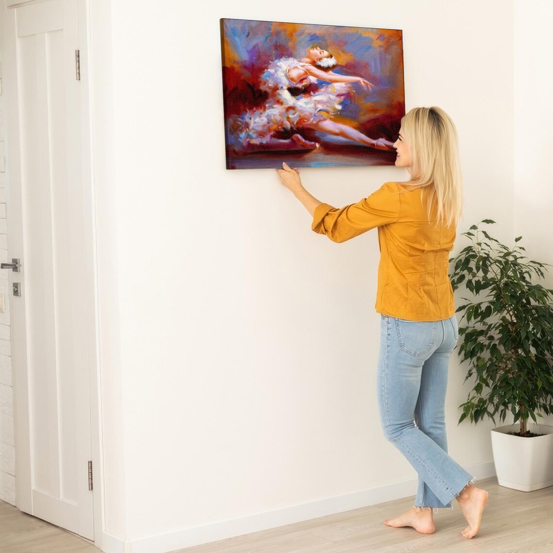 Ballerina Dancing in White Tutu Impressionist Oil Painting Poster - Image 5