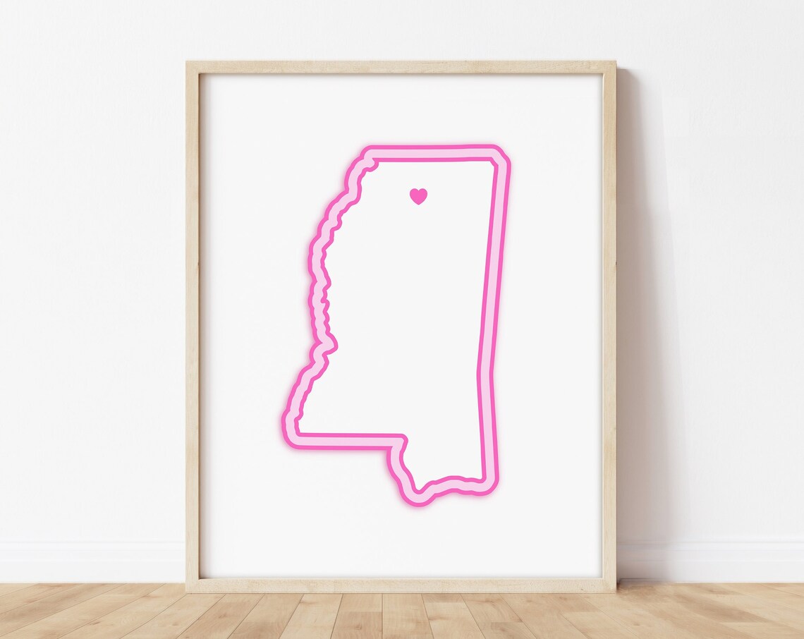 Mississippi Pink State Outline With Heart Hometown Love Poster