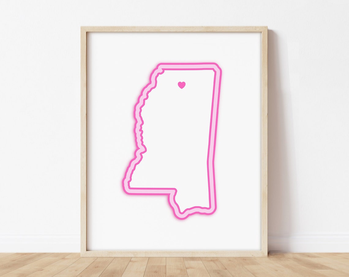 Oxford Mississippi Art Map With Heart Pink Print Poster Picture Wall