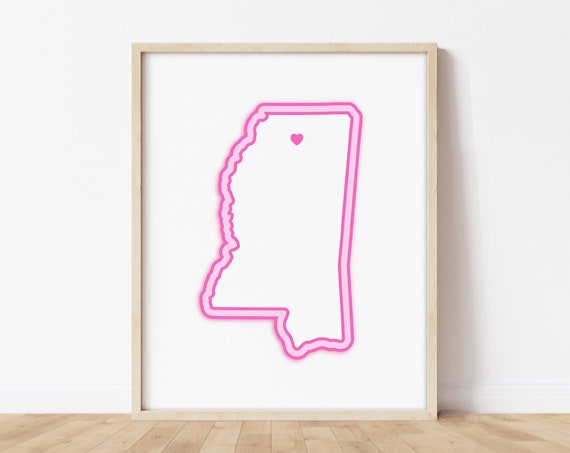 Oxford Mississippi Art Map With Heart Pink Print Poster Picture Wall
