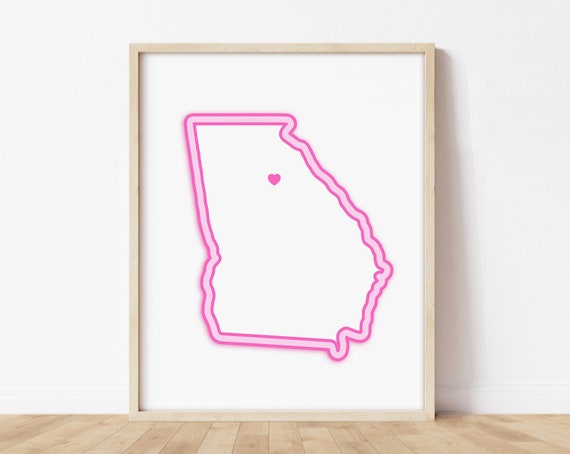 Athens Georgia Art Map With Heart Pink Print Poster Picture Wall