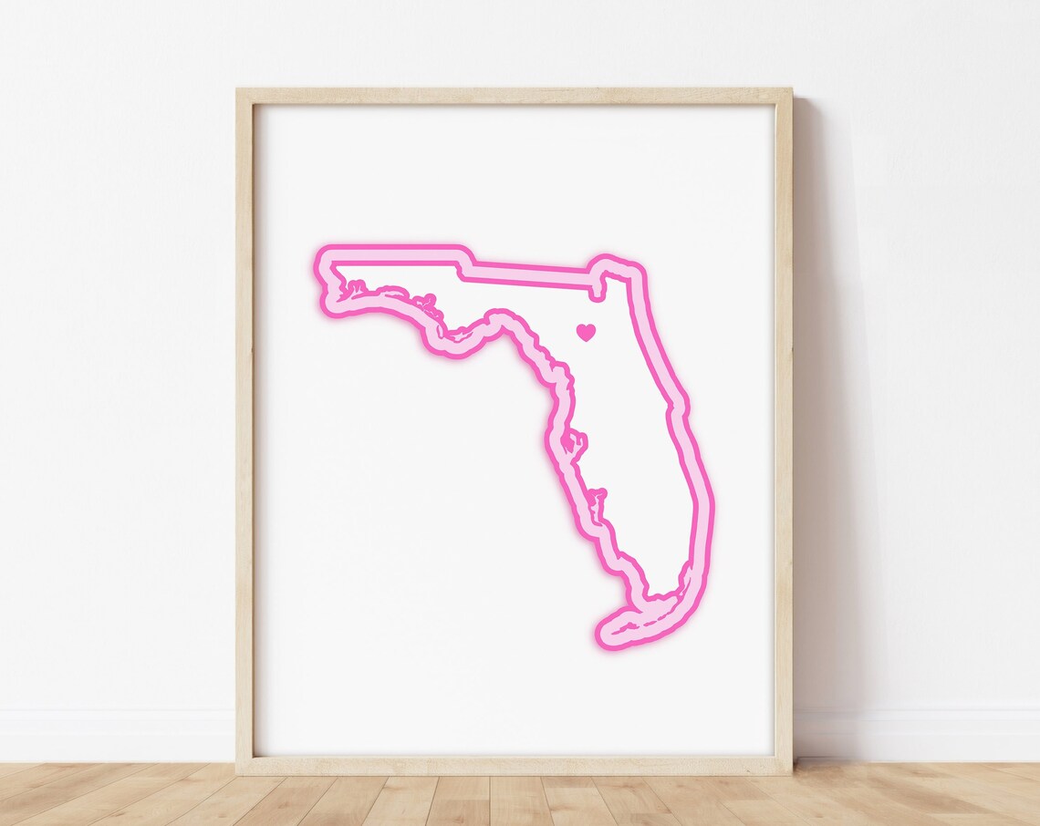 Gainesville Florida Art Map With Heart Pink Poster