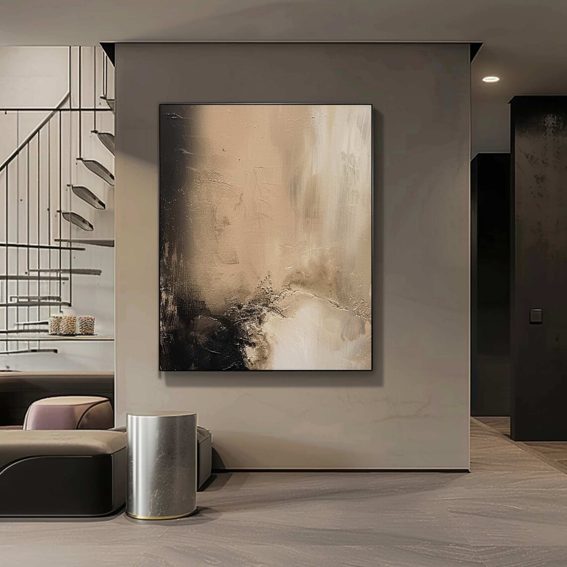 Beige Black Wabi Sabi Abstract Oil Painting Textured Art Poster - Image 3