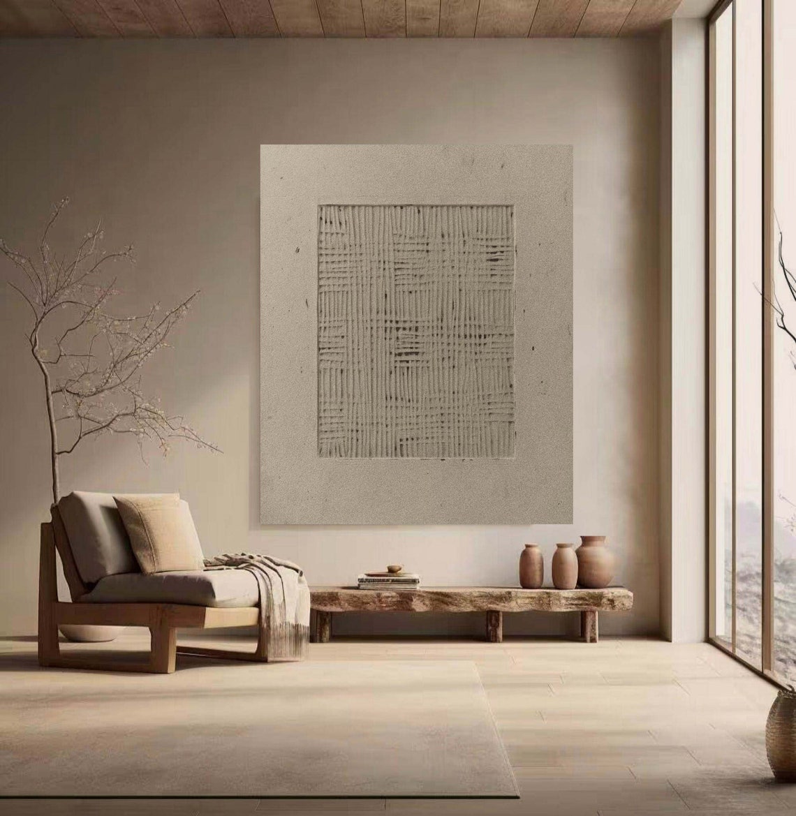 Beige Woven Texture Abstract Minimalist Neutral Japandi Style Poster - Image 3