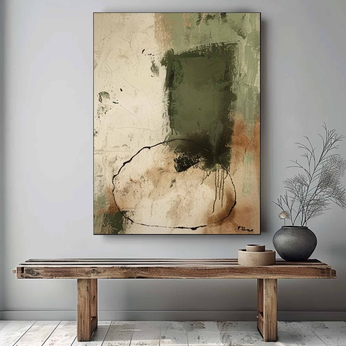 Green Beige Wabisabi Abstract Art Print - Image 2