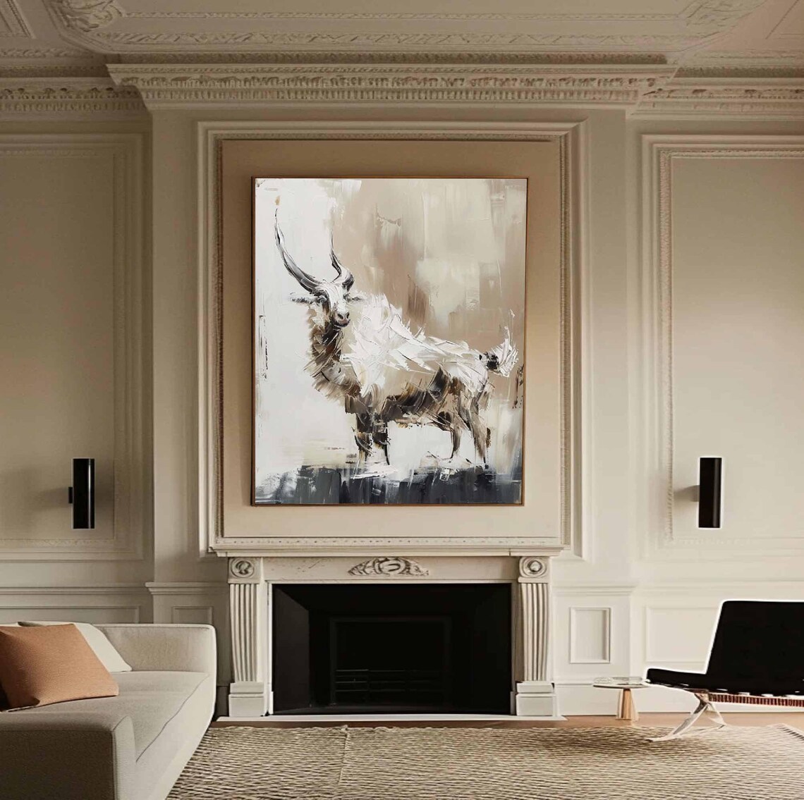 Beige Takin Abstract Horned Animal Painting Minimalist Decor Poster - Image 3