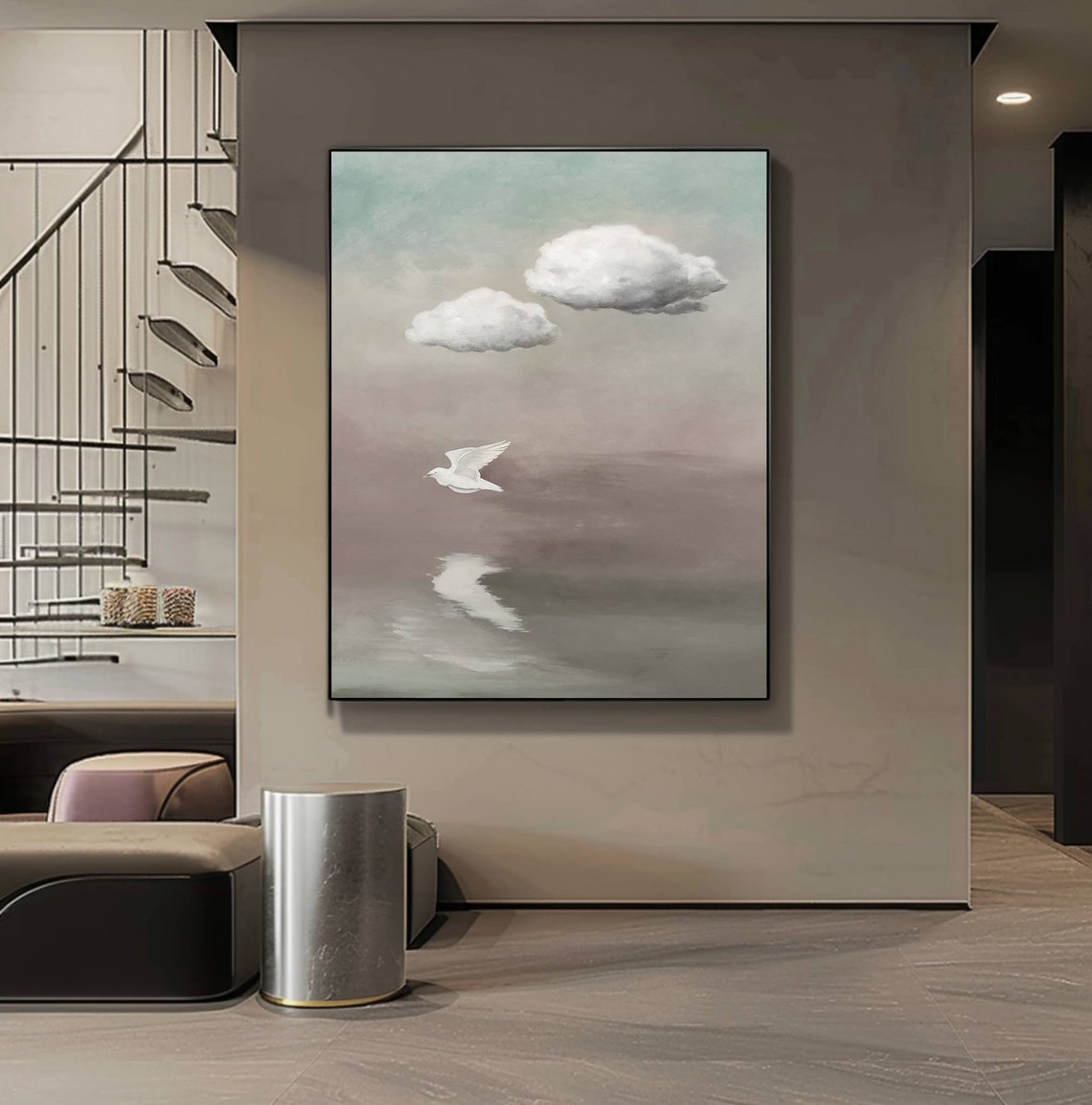 Clouds and White Dove Surreal Minimalist Serene Sea Dreamy Art Poster - Image 2