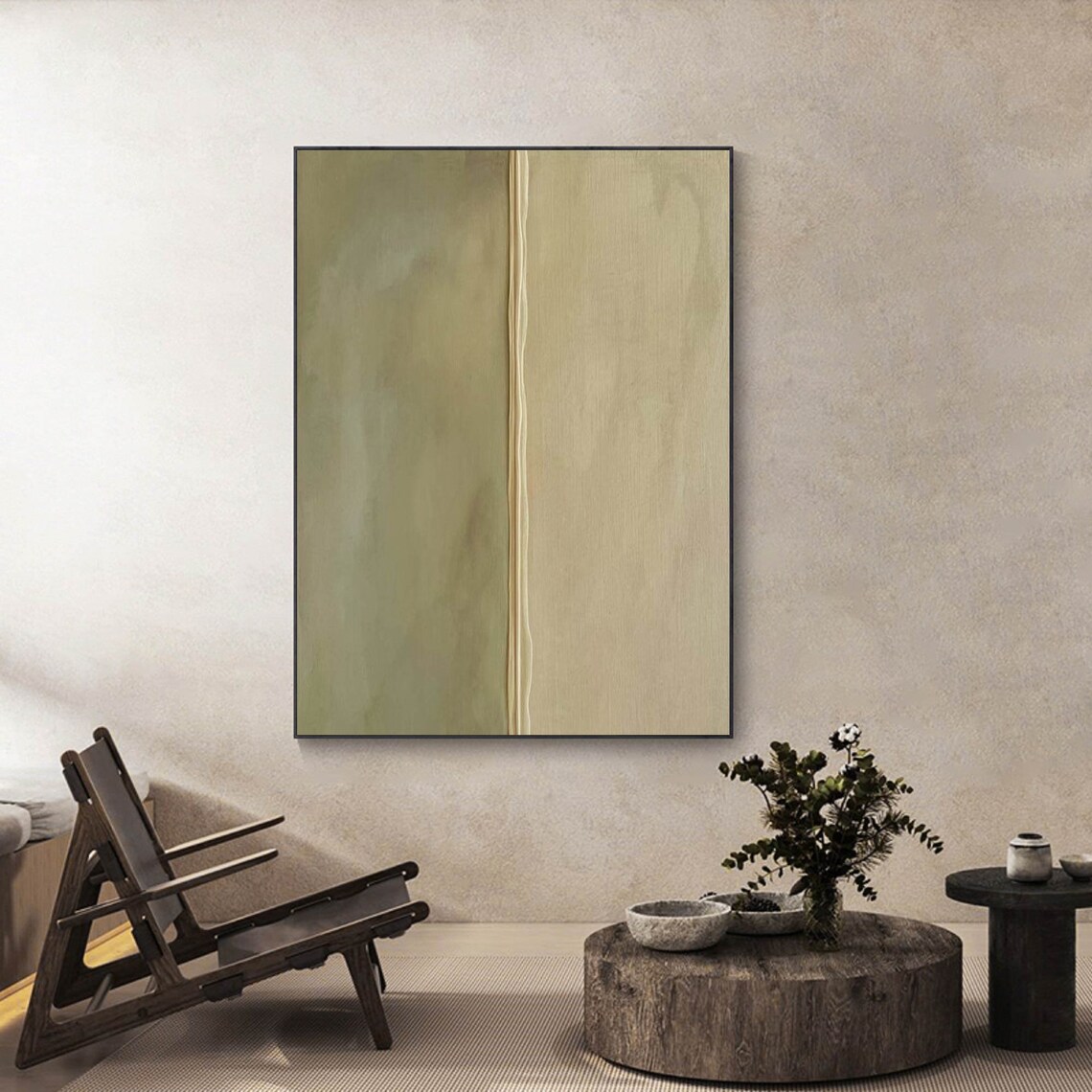 Beige Green Neutral Wabi Sabi Minimalist Texture Painting Wall Art - Image 2