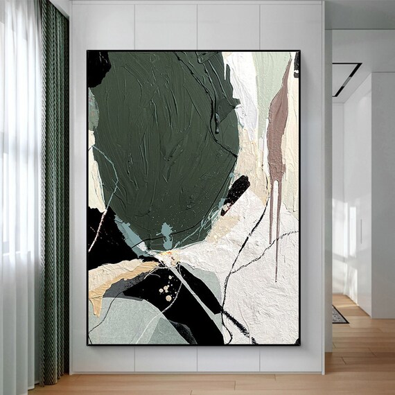 Modernist Home Decor Green Textured Painting Textured Wall Decor Green Abstract Painting Minimalist Wall Art Abstract Wall Decor