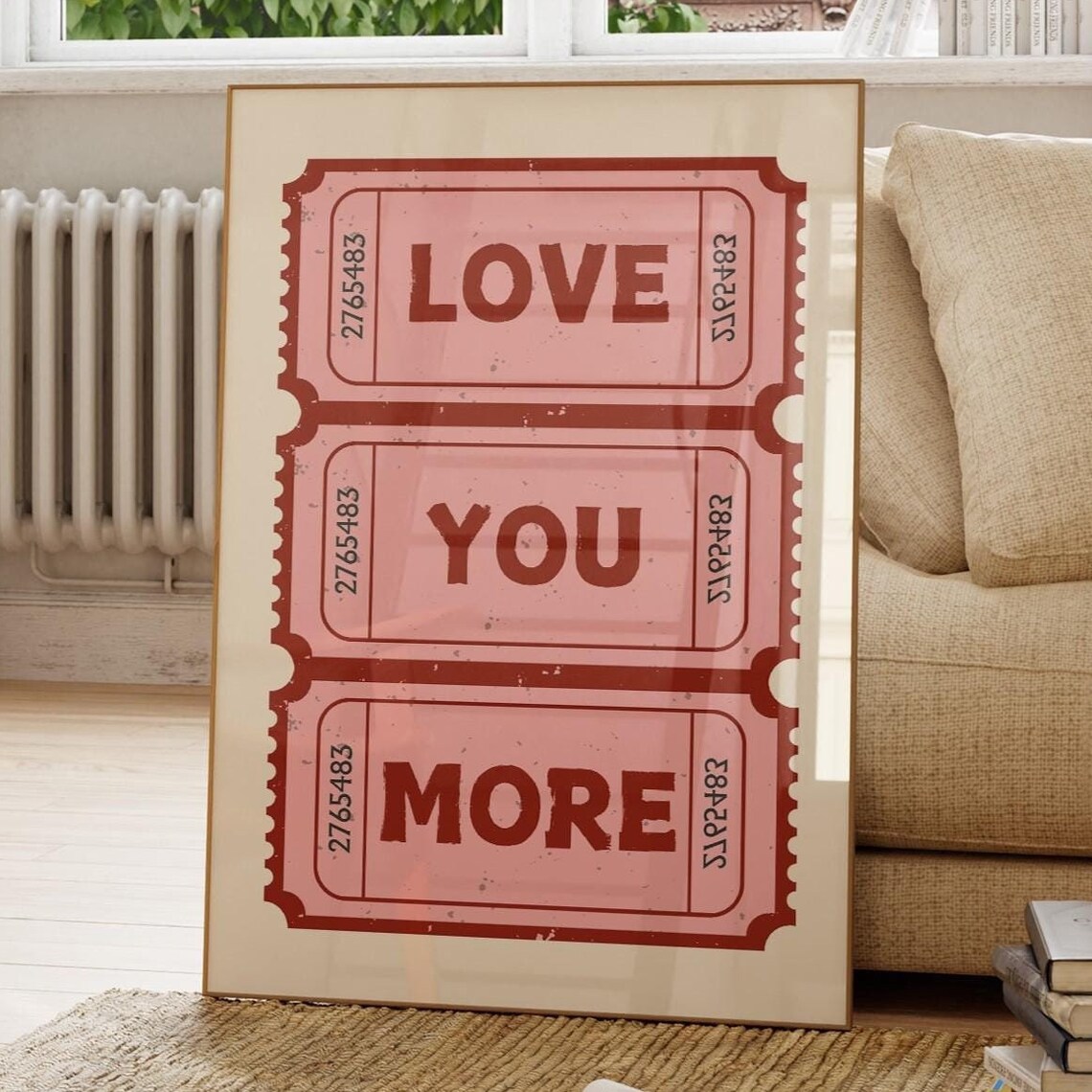 Love You More Pink Retro Ticket Stubs Valentine Wall Decor Poster