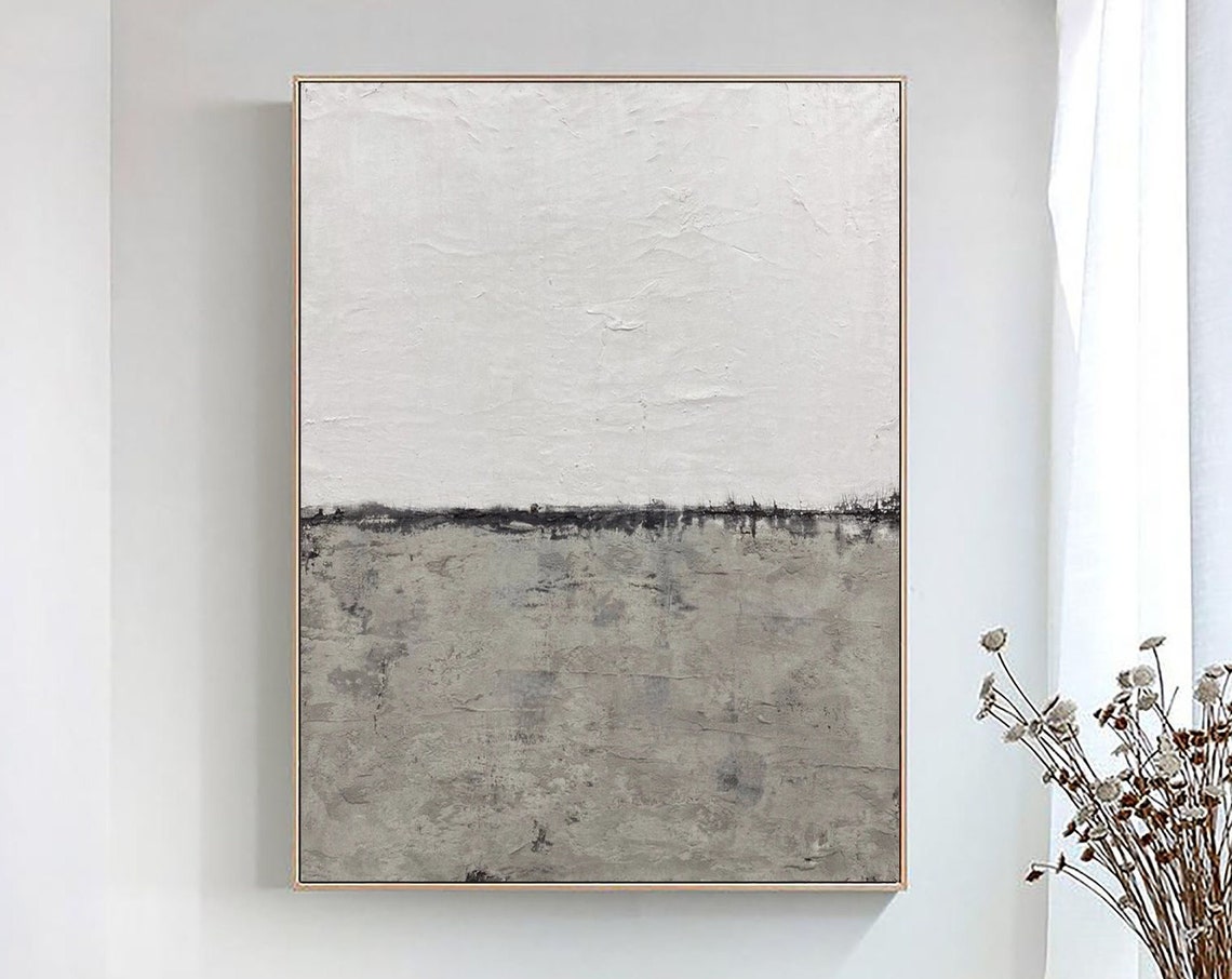 Gray White Minimalist Horizon Abstract Textured Serene Art Poster