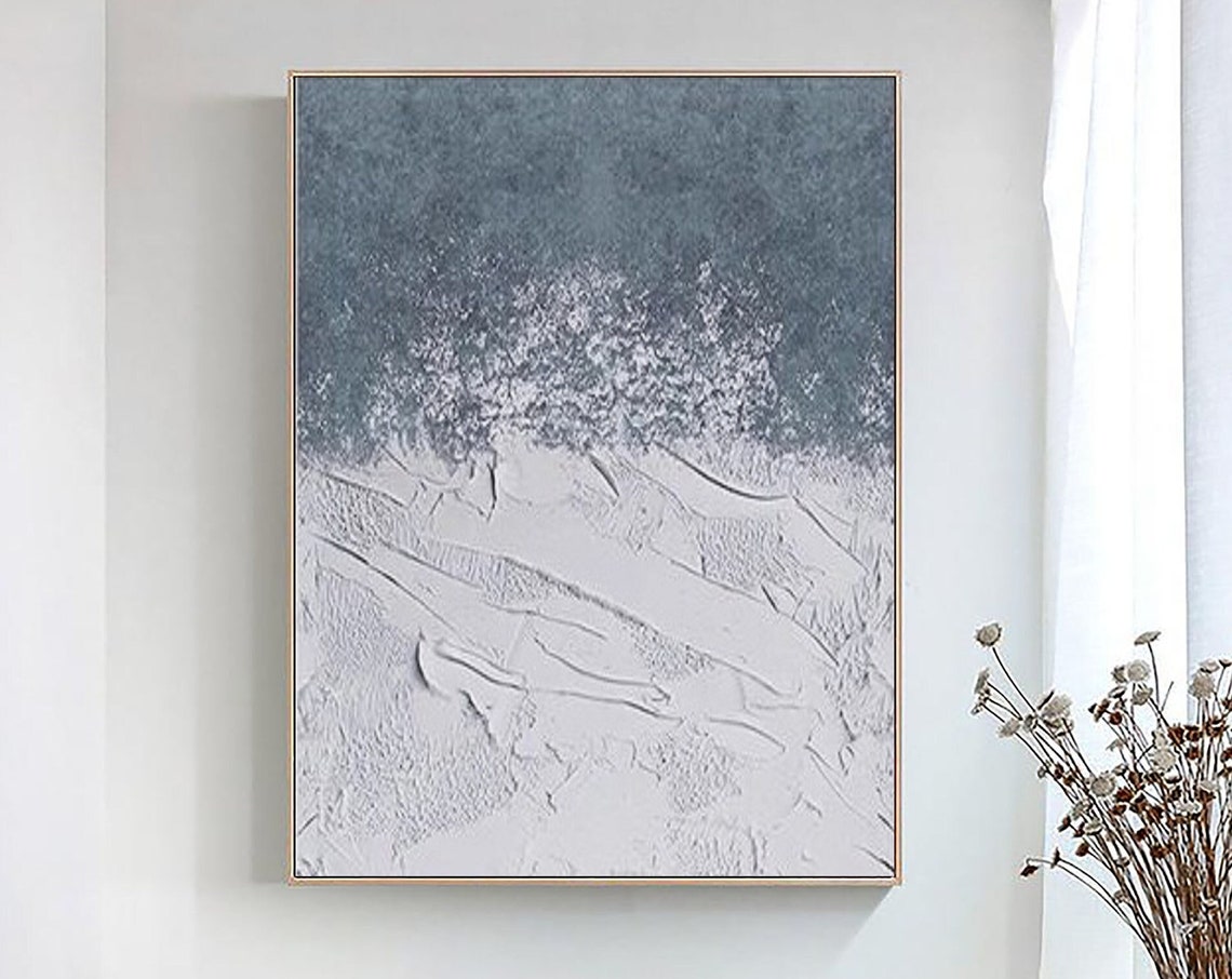Dusty Blue and White Textured Minimalist Wabi Sabi Abstract Poster