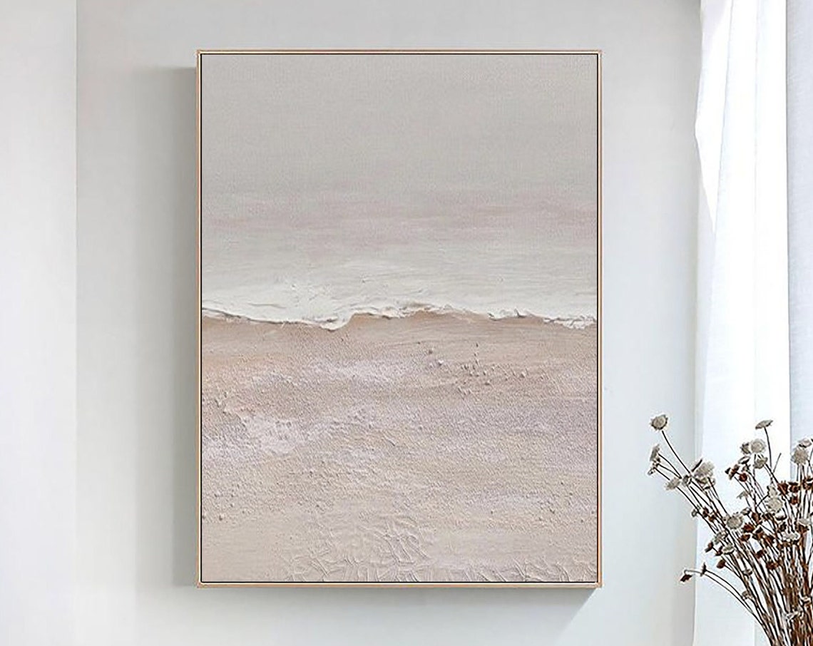 Soft Blush Beige Textured Horizon Abstract Coastal Painting Poster