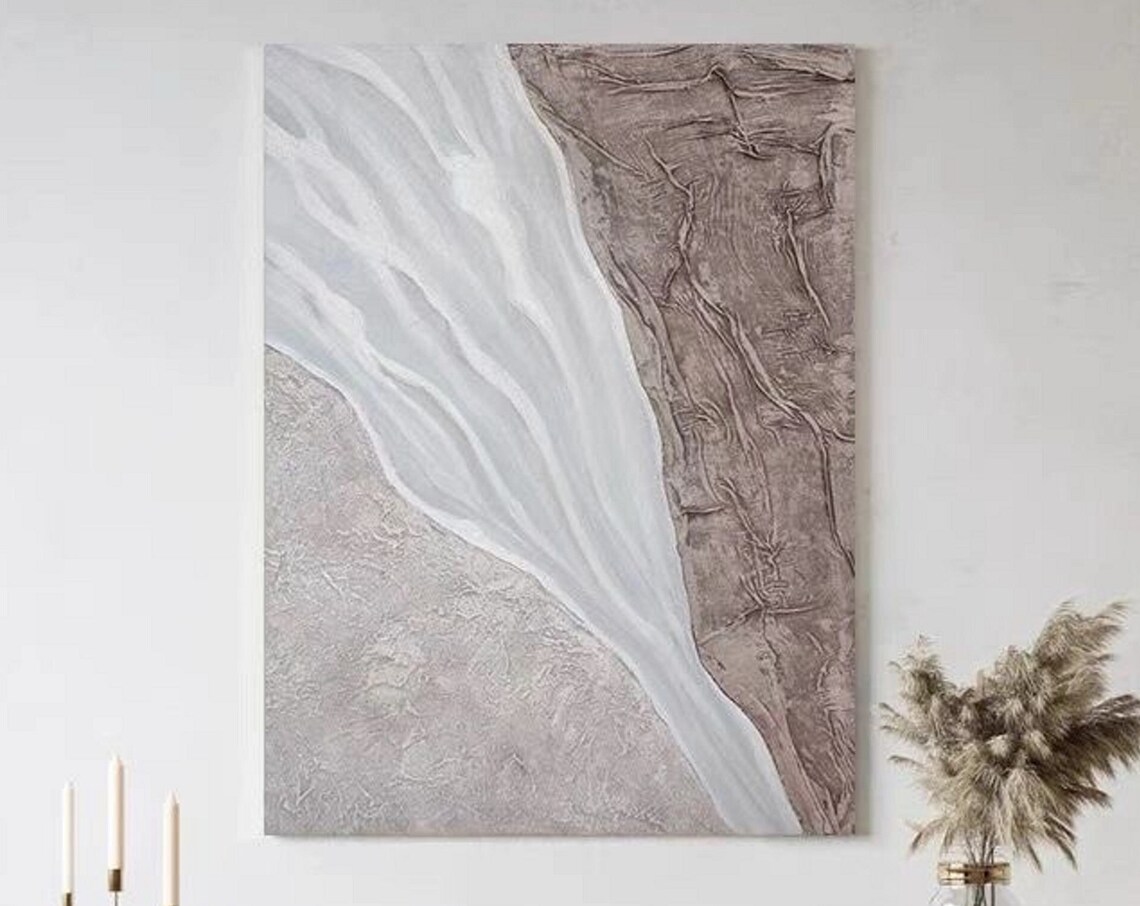 Aerial White River Curving Through Brown Earth Nature Art Poster