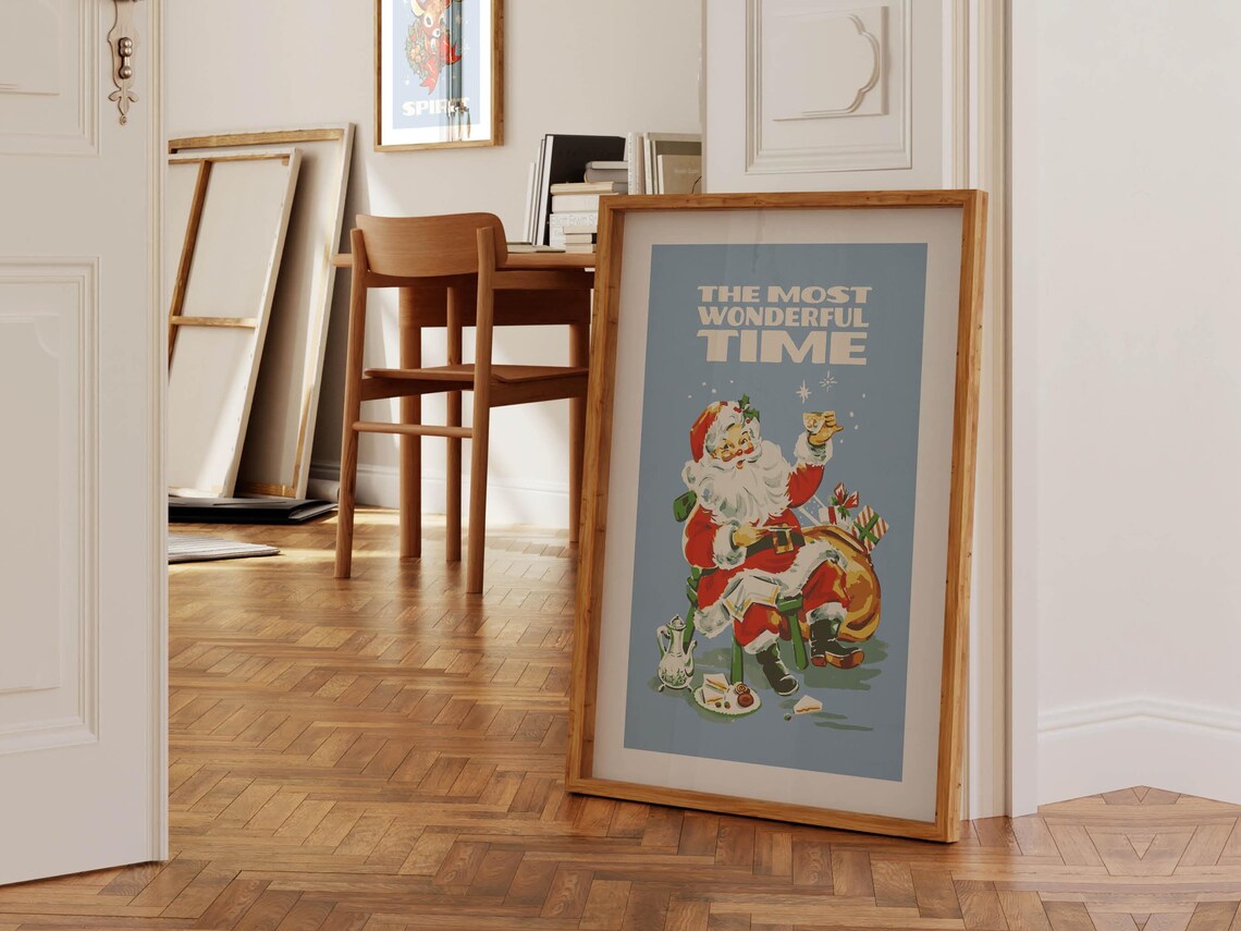 Retro Holiday Santa Christmas Poster Print