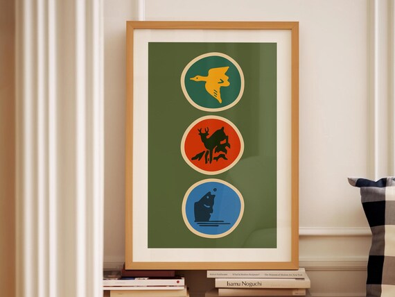 Retro Camp Patches Wildlife Duck Deer Bear Cabin Decor Wall Art
