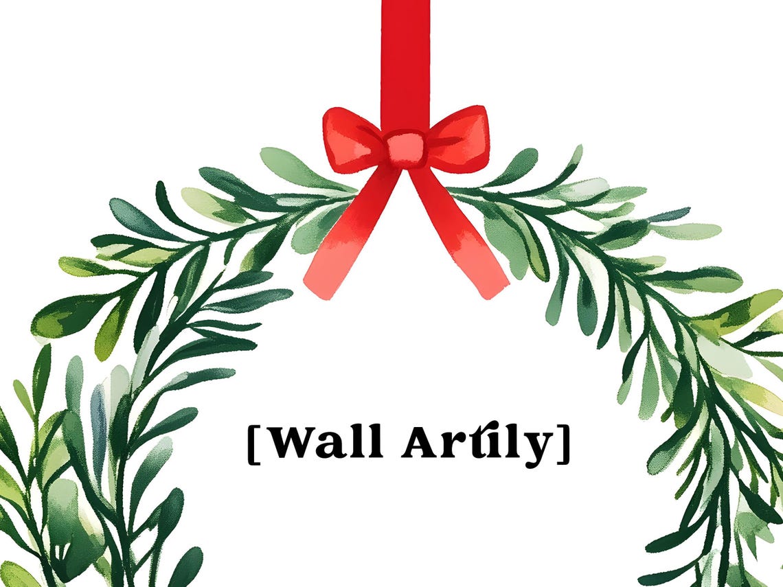 Minimalist Green Foliage Wreath With Red Ribbon Christmas Poster - Image 4